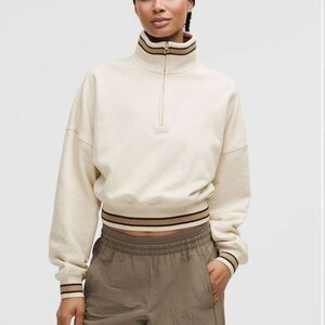 lululemon athletica Cropped Cream Varsity Jacket with Striped Trim